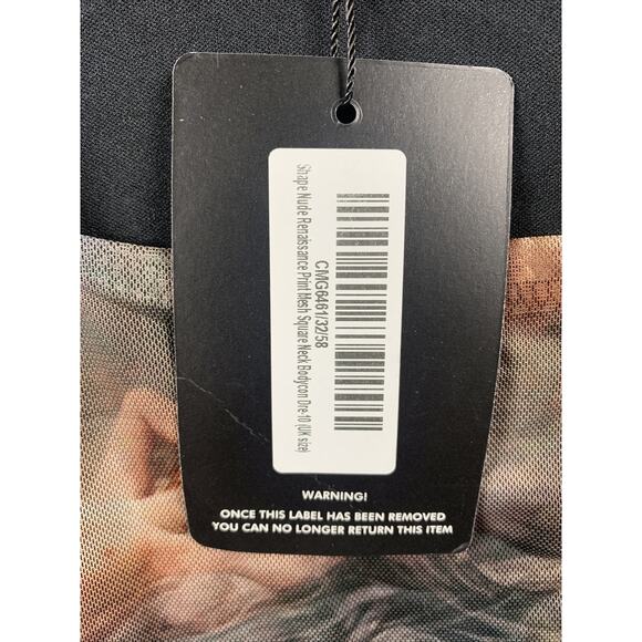 Pretty Little Thing Shape Nude Renaissance Print Mesh Square Neck Bodycon Size 6 - Picture 9 of 9